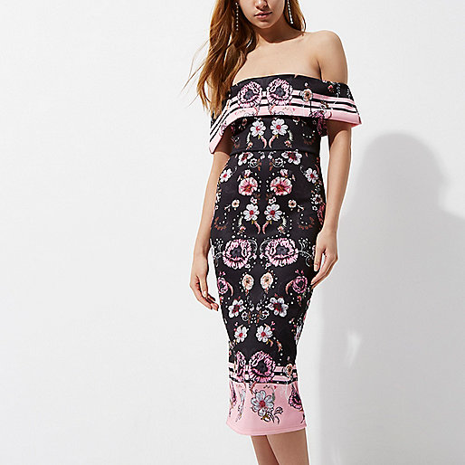 river island shoulder bag pink,jacques-vertuk 16 Pink floral print bardot midi dress Dresses Sale women