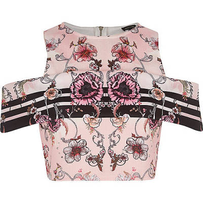 river island mens tops sale,jacques-vertuk Stores Pink floral print cold shoulder crop top women 702254