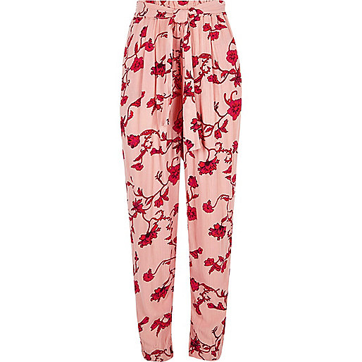 river island faux fur swing coat,jacques-vertuk Outlet Store Pink floral tie waist tapered pants Pants Sale women