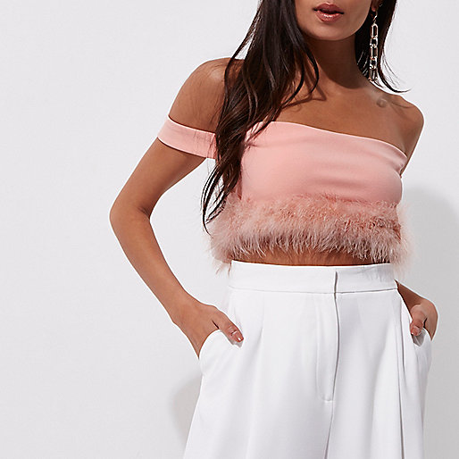 river island black buckle boots,Who Sells jacques-vertuk Pink fluffy hem bardot crop top Tops Sale women