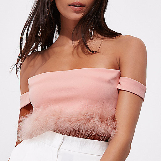 river island black buckle boots,Who Sells jacques-vertuk Pink fluffy hem bardot crop top Tops Sale women