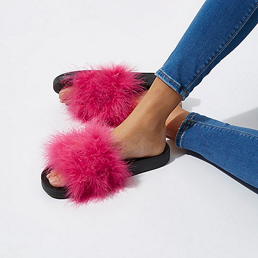 rose gold bag river island,Р?вер ?сланд Pink fluffy sliders Sandals Shoes / Boots women