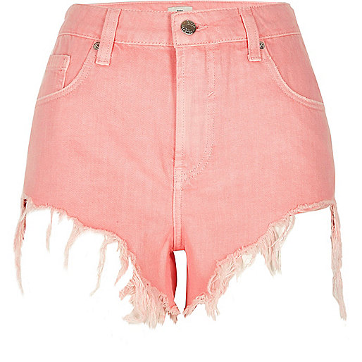 jacques-vertuk Pink frayed hem high side denim shorts 702633 women Holiday Shop