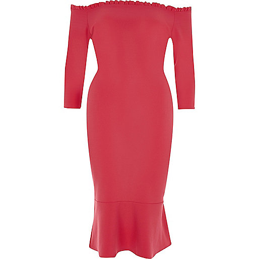 jacques-vertuk Pink frill hem bardot bodycon dress 698164 women Dresses