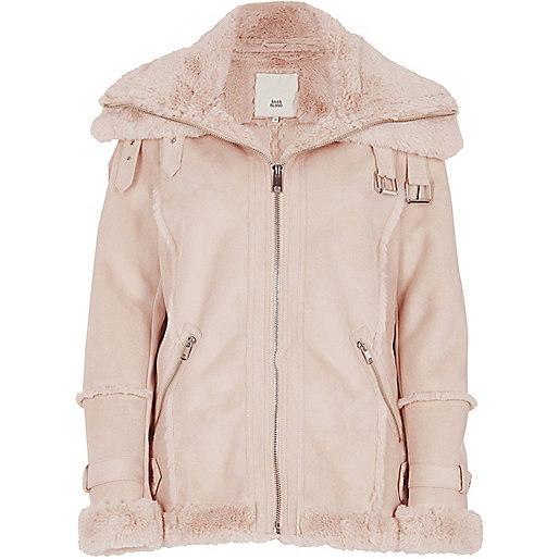 river island sale tops womens,jacques-vertuk Outlet Pink fur trim aviator jacket women 702411