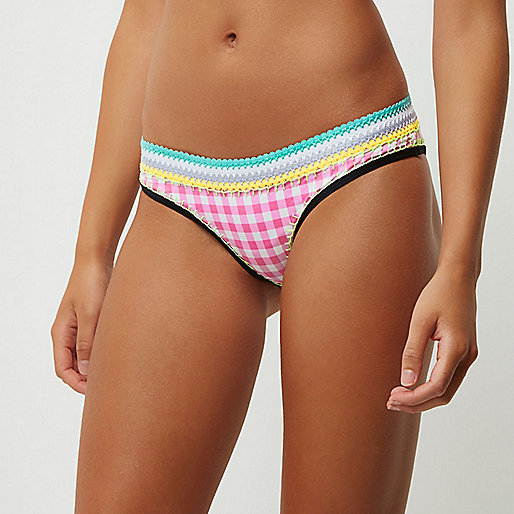 jacques-vertuk Pink gingham saddle stitch bikini bottoms 696439 women Bikinis