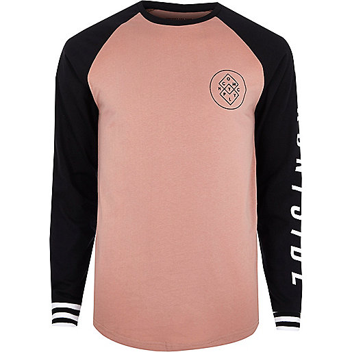 jacques-vertuk Pink graphic print raglan long sleeve T-shirt 300417 men T-Shirts / Vests