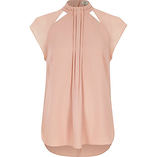 jacques-vertuk Pink high neck pleat front top 707524 women Tops Blouses