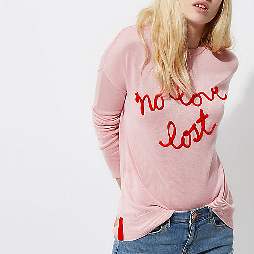 river island silver sequin,jacques-vertuk Online Ireland Pink knit  no love lost  slogan sweater Sweaters Knitwear women