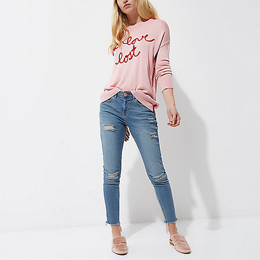 river island silver sequin,jacques-vertuk Online Ireland Pink knit  no love lost  slogan sweater Sweaters Knitwear women