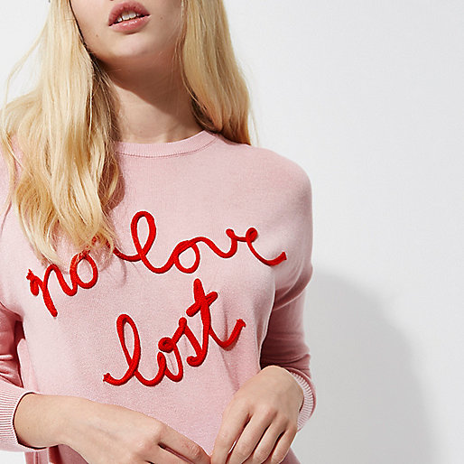 river island silver sequin,jacques-vertuk Online Ireland Pink knit  no love lost  slogan sweater Sweaters Knitwear women