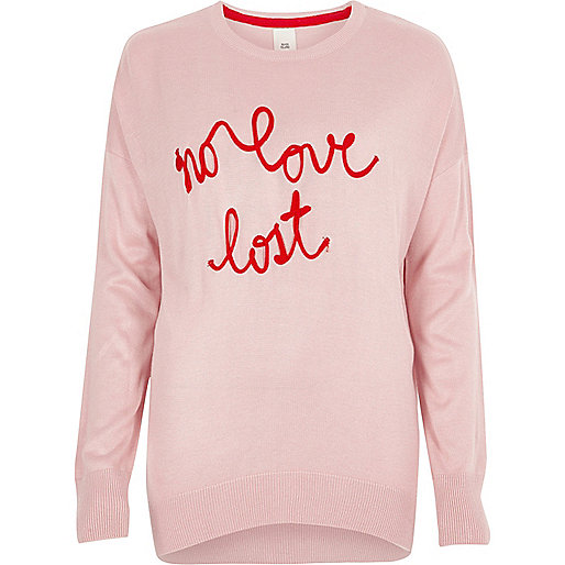 river island silver sequin,jacques-vertuk Online Ireland Pink knit no love lost slogan sweater Sweaters Knitwear women