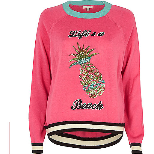 jacques-vertuk Pink knit pineapple sequin sweater 696931 women Knitwear