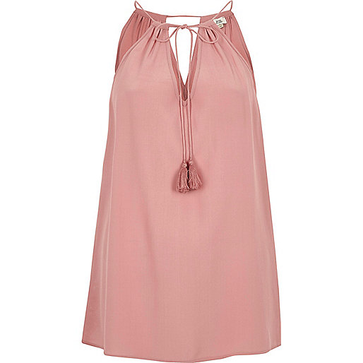 cream river island coat,Who Sells jacques-vertuk Pink lace side tie neck sleeveless top Cami / Sleeveless Tops Tops women