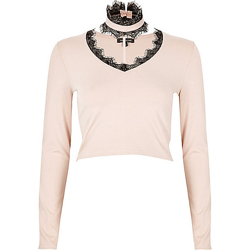 jacques-vertuk Pink lace T-bar crop top 690742 women Tops