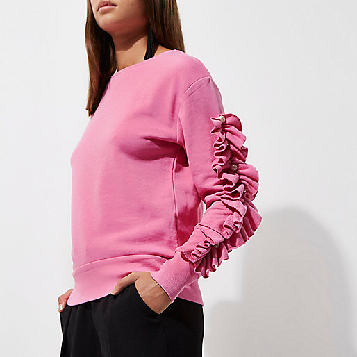 river island coat dress,jacques-vertuk In Store Sale Pink long ruffle sleeve sweatshirt Hoodies / Sweatshirts Tops women