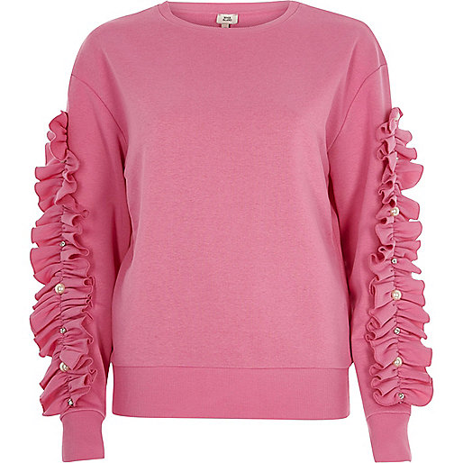 river island coat dress,jacques-vertuk In Store Sale Pink long ruffle sleeve sweatshirt Hoodies / Sweatshirts Tops women