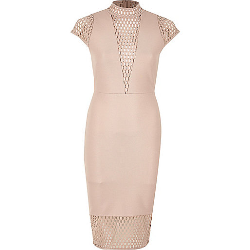 jacques-vertuk Pink mesh panel turtleneck dress 691014 women Dresses Bodycon Dresses