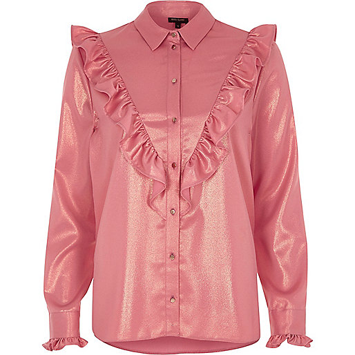 broderie dress river island,jacques-vertuk In Pink metallic frill bib shirt RI Limited Edition Sale women