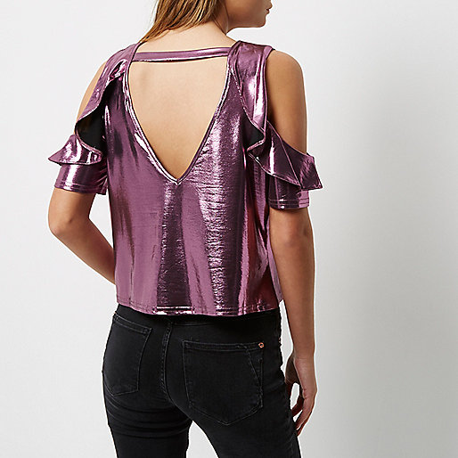 river island jean jacket,jacques-vertuk Stores Pink metallic frill cold shoulder top women 692723