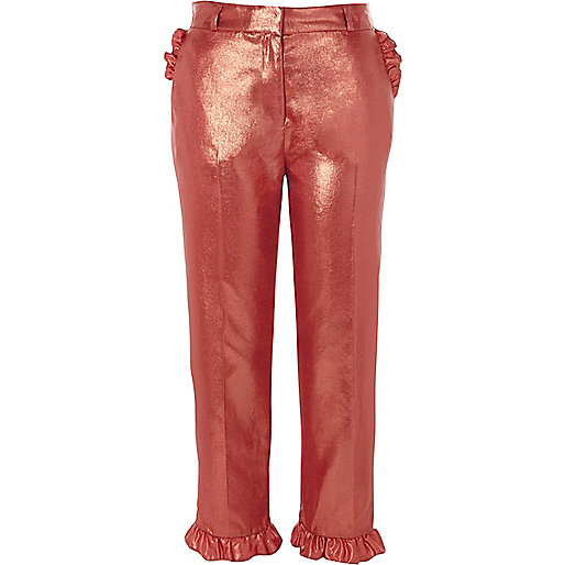 jacques-vertuk Pink metallic frill hem cropped pants 705517 women Trousers