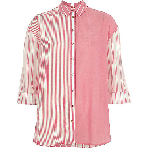 river island outfits,jacques-vertuk London Pink mixed stripe print tie back shirt women 699460