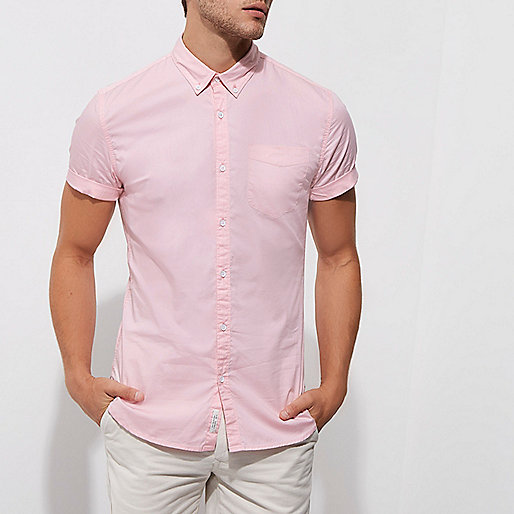 river island midi,jacques-vertuk Fashion Clothes Pink muscle fit short sleeve shirt Shirts Sale men