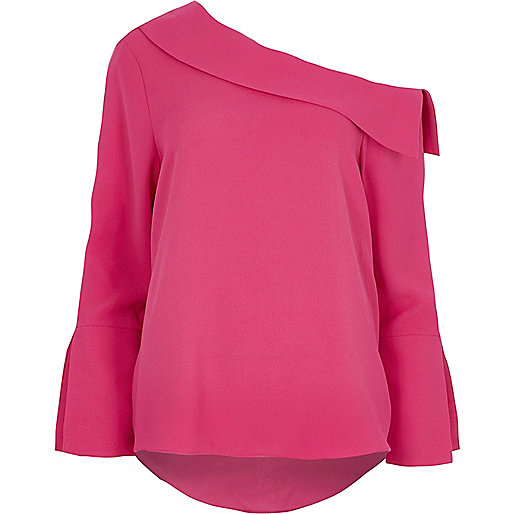 river island blue heels,jacques-vertuk Sale Pink one shoulder flared long sleeve top women 709814