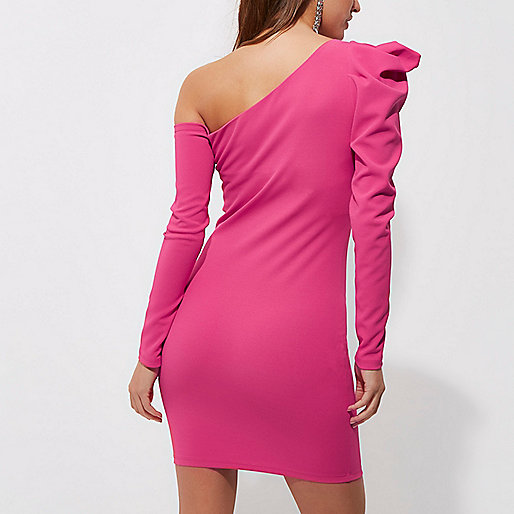 river island black party dress,jacques-vertuk UK Pink one shoulder puff sleeve bodycon dress women 706640