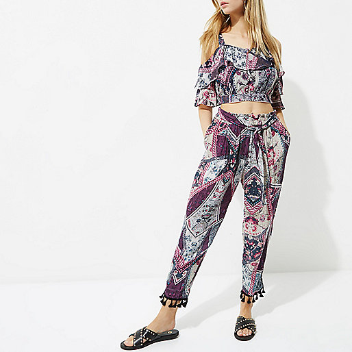 river island christmas outfits,jacques-vertuk Ireland Pink patchwork print tapered pants women 701427