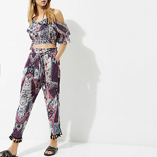 river island christmas outfits,jacques-vertuk Ireland Pink patchwork print tapered pants women 701427