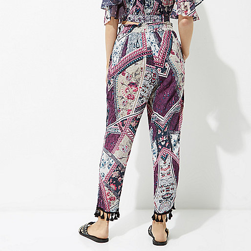 river island christmas outfits,jacques-vertuk Ireland Pink patchwork print tapered pants women 701427