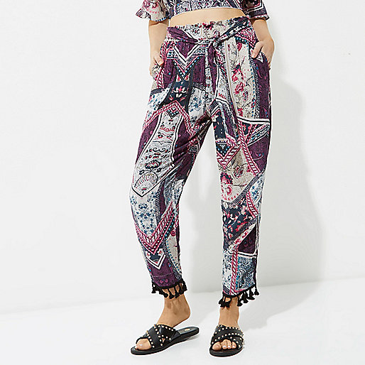 river island christmas outfits,jacques-vertuk Ireland Pink patchwork print tapered pants women 701427