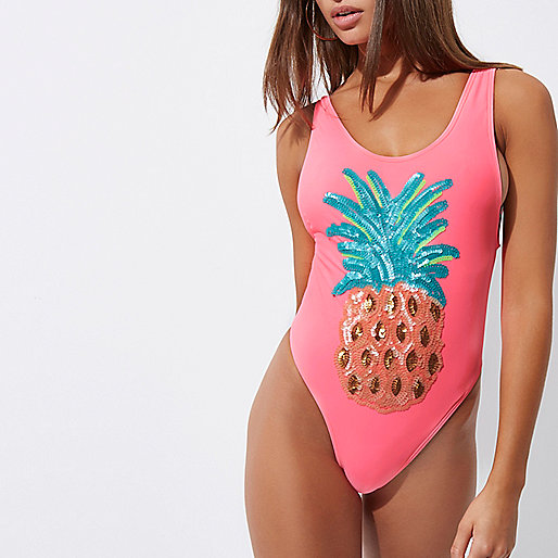 jacques-vertuk Pink pineapple sequin high leg swimsuit 704974 women Swimwear / Beachwear Swimsuits