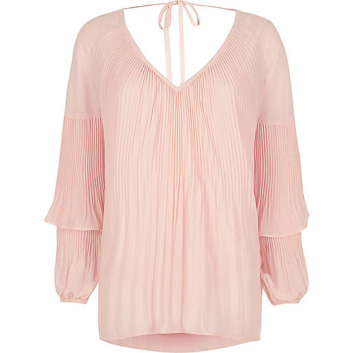 jacques-vertuk Pink plisse frill sleeve blouse 704561 women Tops Blouses