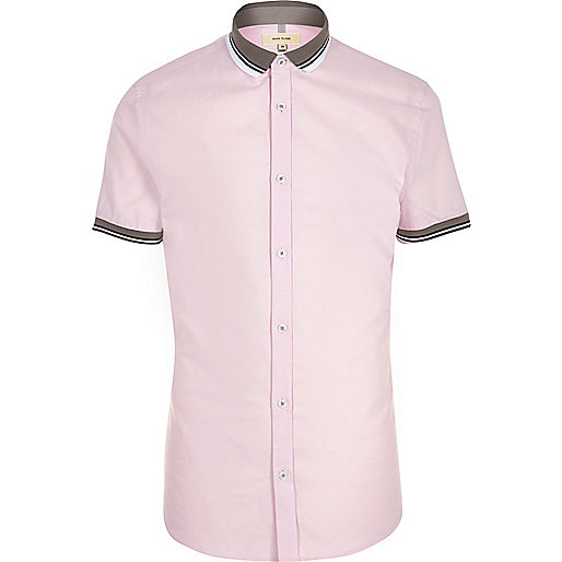 jacques-vertuk Pink rib collar short sleeve slim fit shirt 302096 men Shirts