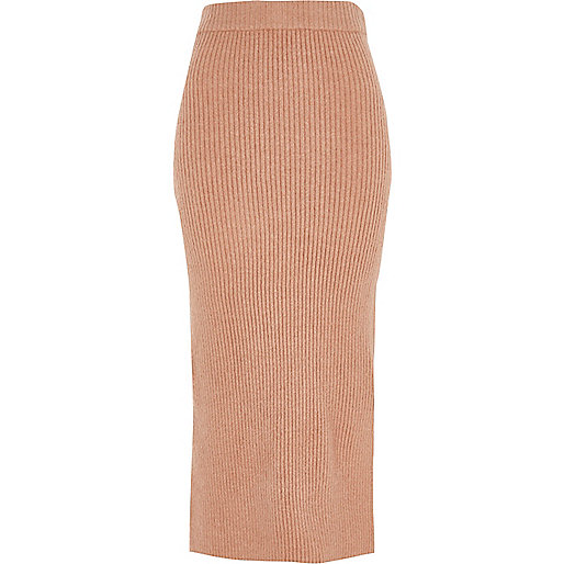 jacques-vertuk Pink rib knit side split midi skirt 705786 women Skirts Midi Skirts