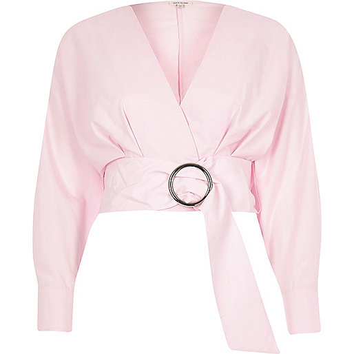 jacques-vertuk Pink ring belt long sleeve crop top 706928 women Tops