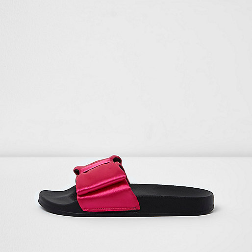 jacques-vertuk Pink satin bow sliders 706298 women Holiday Shop