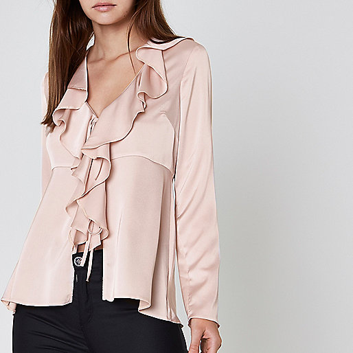 river island sale boots womens,jacques-vertuk Online India Pink satin frill tie-up long sleeve blouse Blouses Tops women