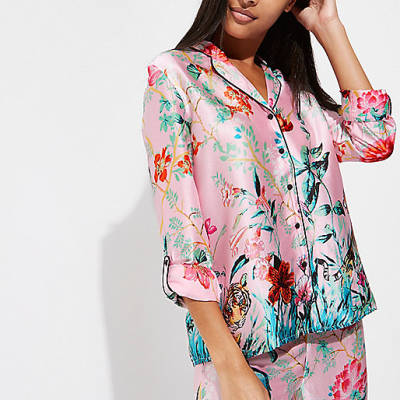 river island dress jackets,jacques-vertuk Sale Pink satin jungle print pajama shirt women 703319