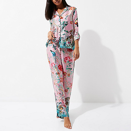 river island dress jackets,jacques-vertuk Sale Pink satin jungle print pajama shirt women 703319