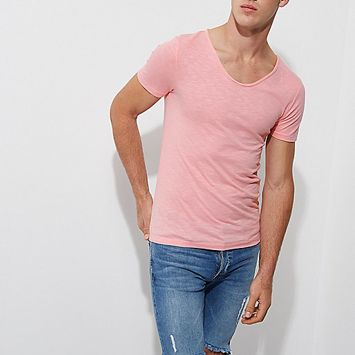 river island shop,jacques-vertuk Official Pink scoop neck muscle fit T-shirt T-shirts T-Shirts / Tanks men