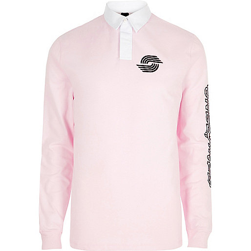 jacques-vertuk Pink slim fit long sleeve rugby polo shirt 302776 men Polo Shirts