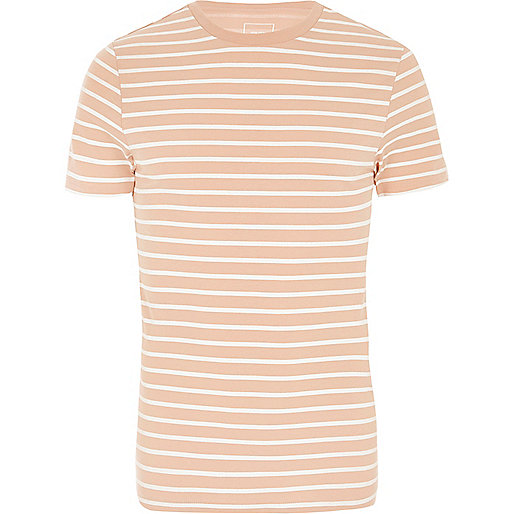 jacques-vertuk Pink stripe crew neck muscle fit T-shirt 303773 men T-Shirts / Vests T-shirts