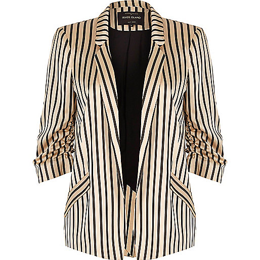 jacques-vertuk Pink stripe print ruched sleeve blazer 701753 women Coats / Jackets