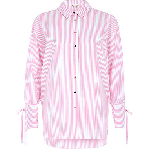 river island trench coat women,River 8Sland Pink stripe tie cuff oversized shirt Shirts Tops women