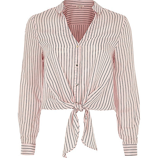 jacques-vertuk Pink stripe tie front shirt 708720 women Tops Shirts