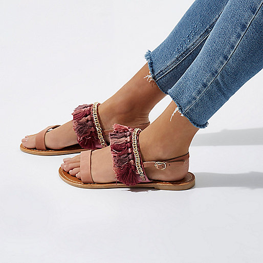 river island online sale,jacques-vertuk Ireland Pink tassel embellished leather sandals women 706296