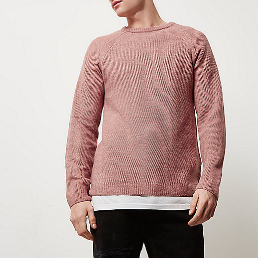 carrie river island jeans,jacques-vertuk Uk Site Pink textured knit crew neck sweater Sweaters / Cardigans Sale men